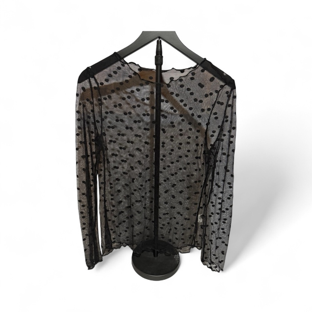 Elegant Black Sheer Polka Dot Top Size XL